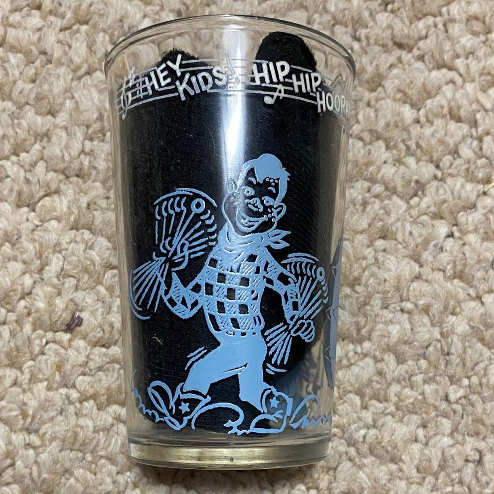 1953 Vintage Welch’s jelly jar howdie doodie Glass with Blue Cartoon Design